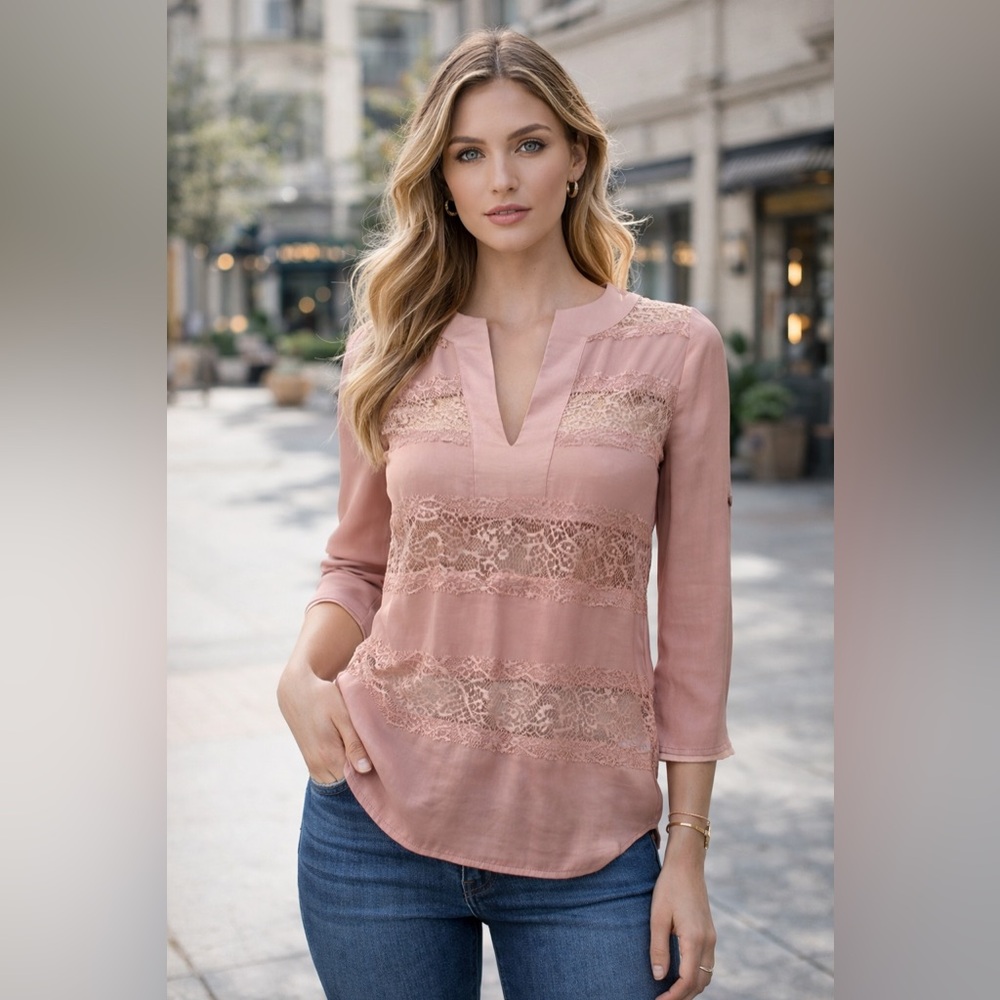 BCBGMaxAzria Dusty Rose Lace Blouse